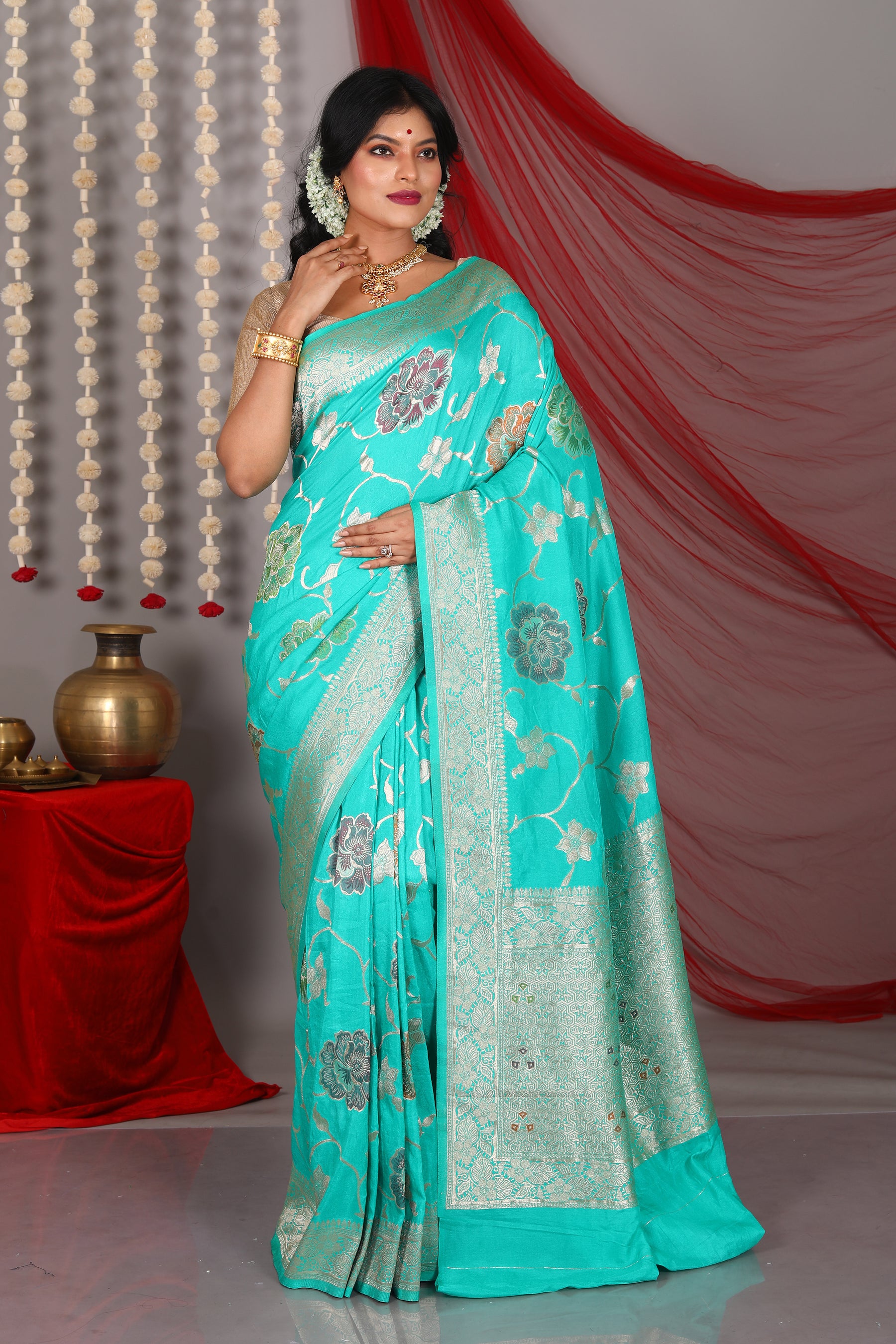 Rama Green Blended Khaddi Saree - Keya Seth Exclusive