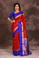 Load image into Gallery viewer, Maroon Pure Silk Handloom Saree - Keya Seth Exclusive
