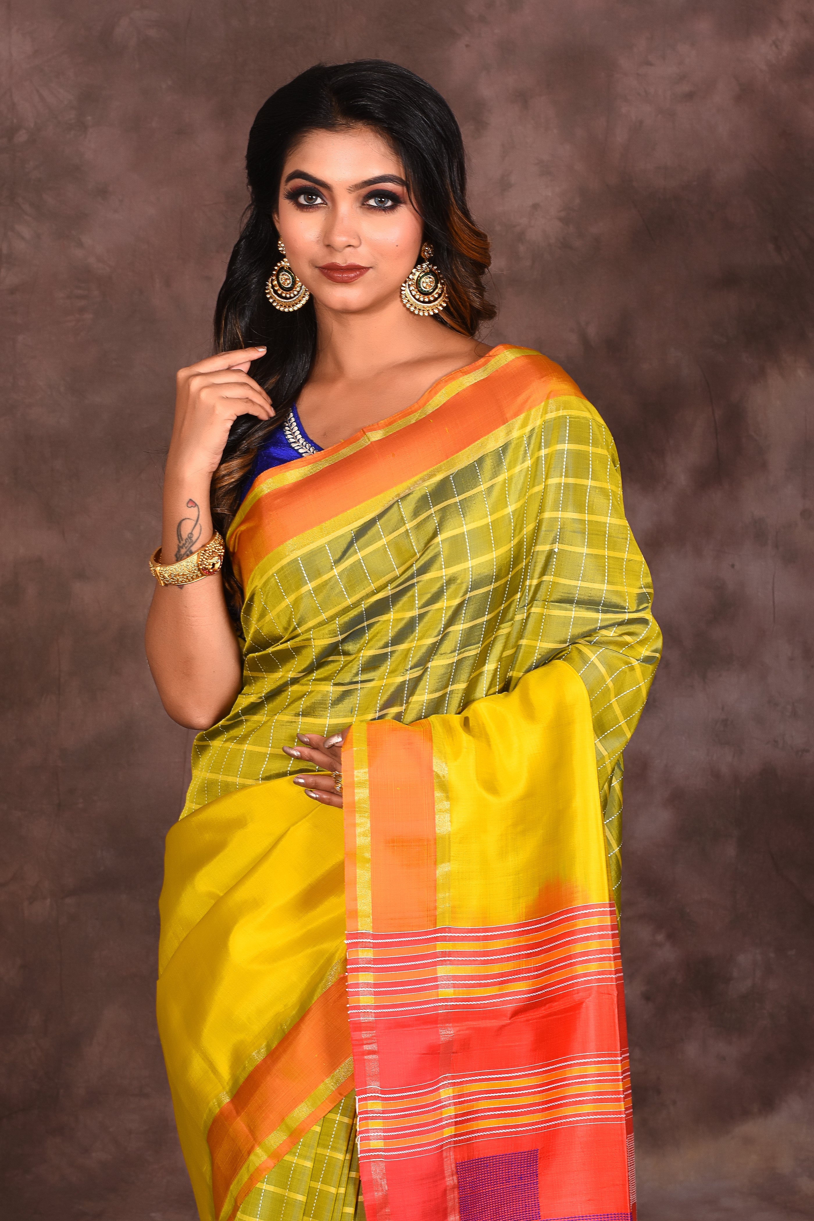 Olive Green Pure Silk Handloom Saree - Keya Seth Exclusive