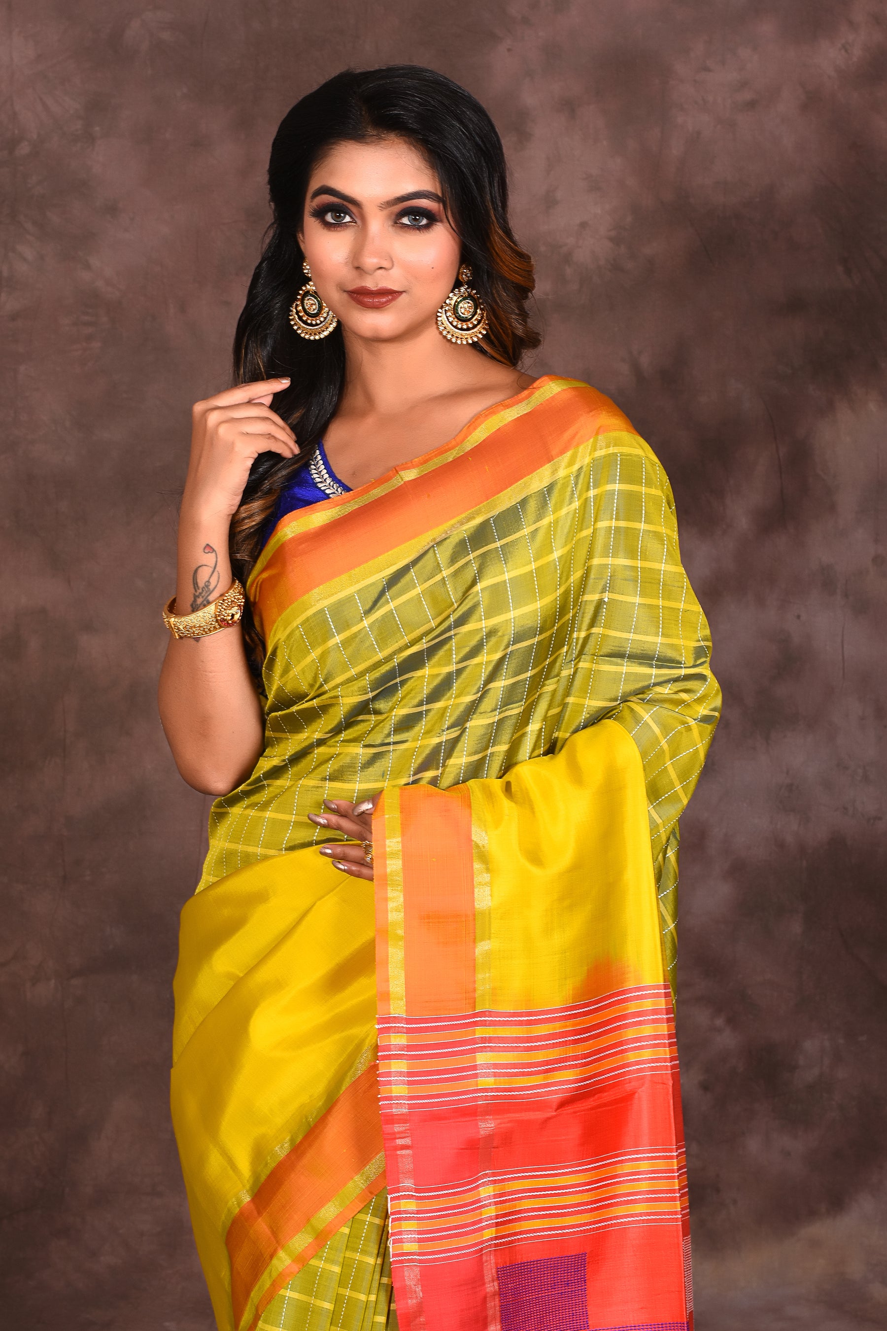 Olive Green Pure Silk Handloom Saree - Keya Seth Exclusive