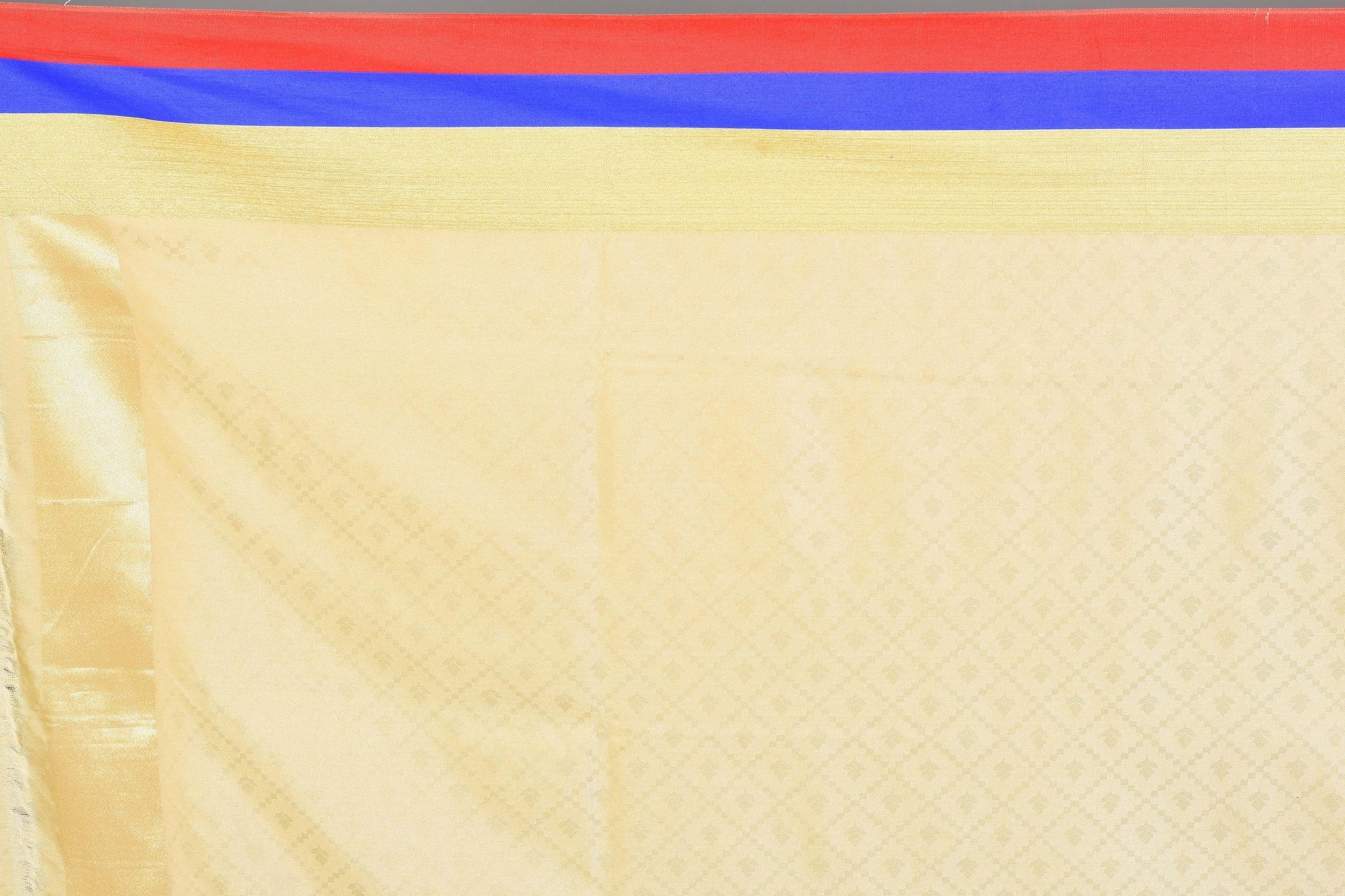 Beige Blended Silk Saree with Blue & Red Borders - Keya Seth Exclusive