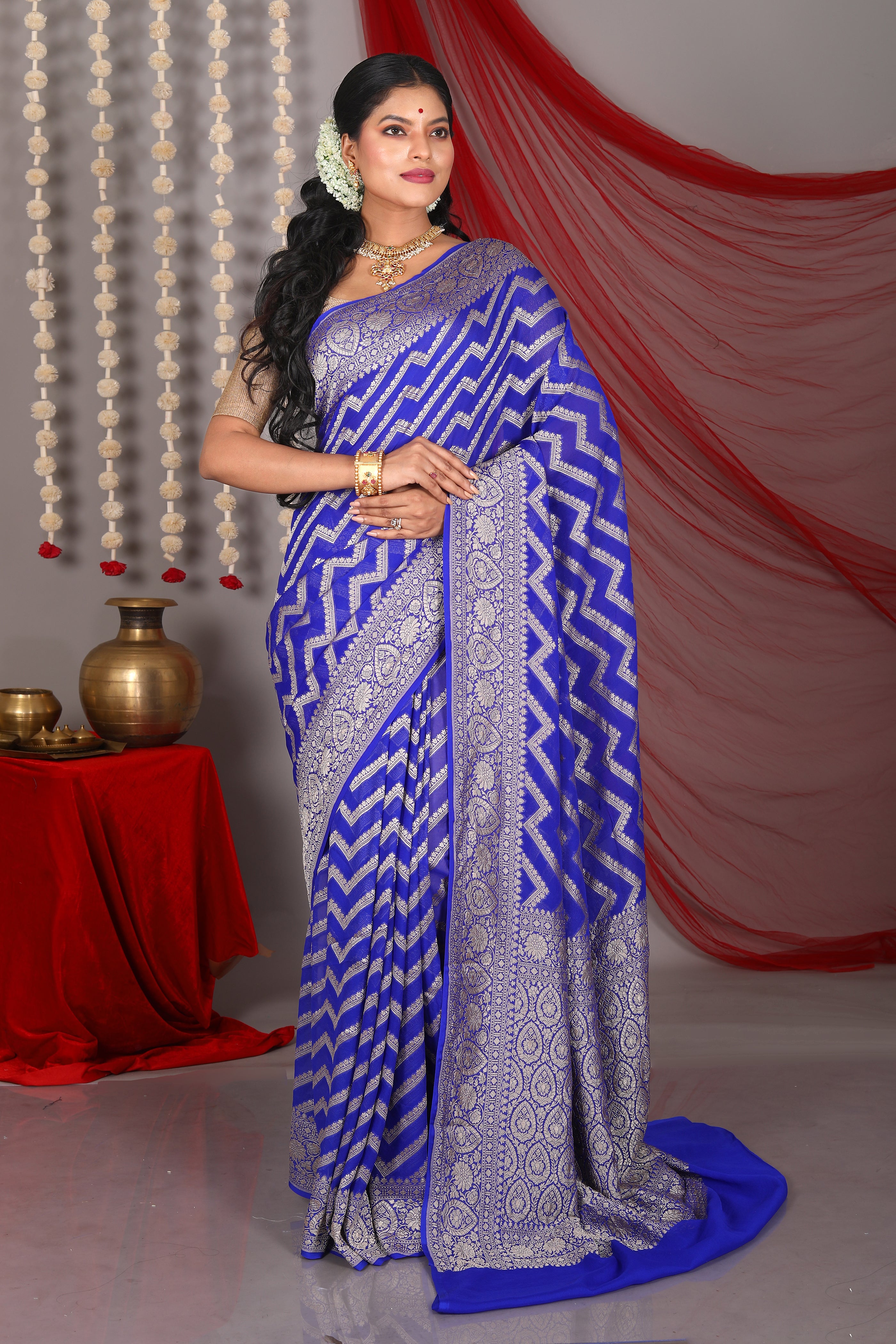 Royal Blue Pure Khaddi Saree - Keya Seth Exclusive