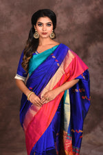 Load image into Gallery viewer, Royal Blue Pure Silk Handloom Saree - Keya Seth Exclusive
