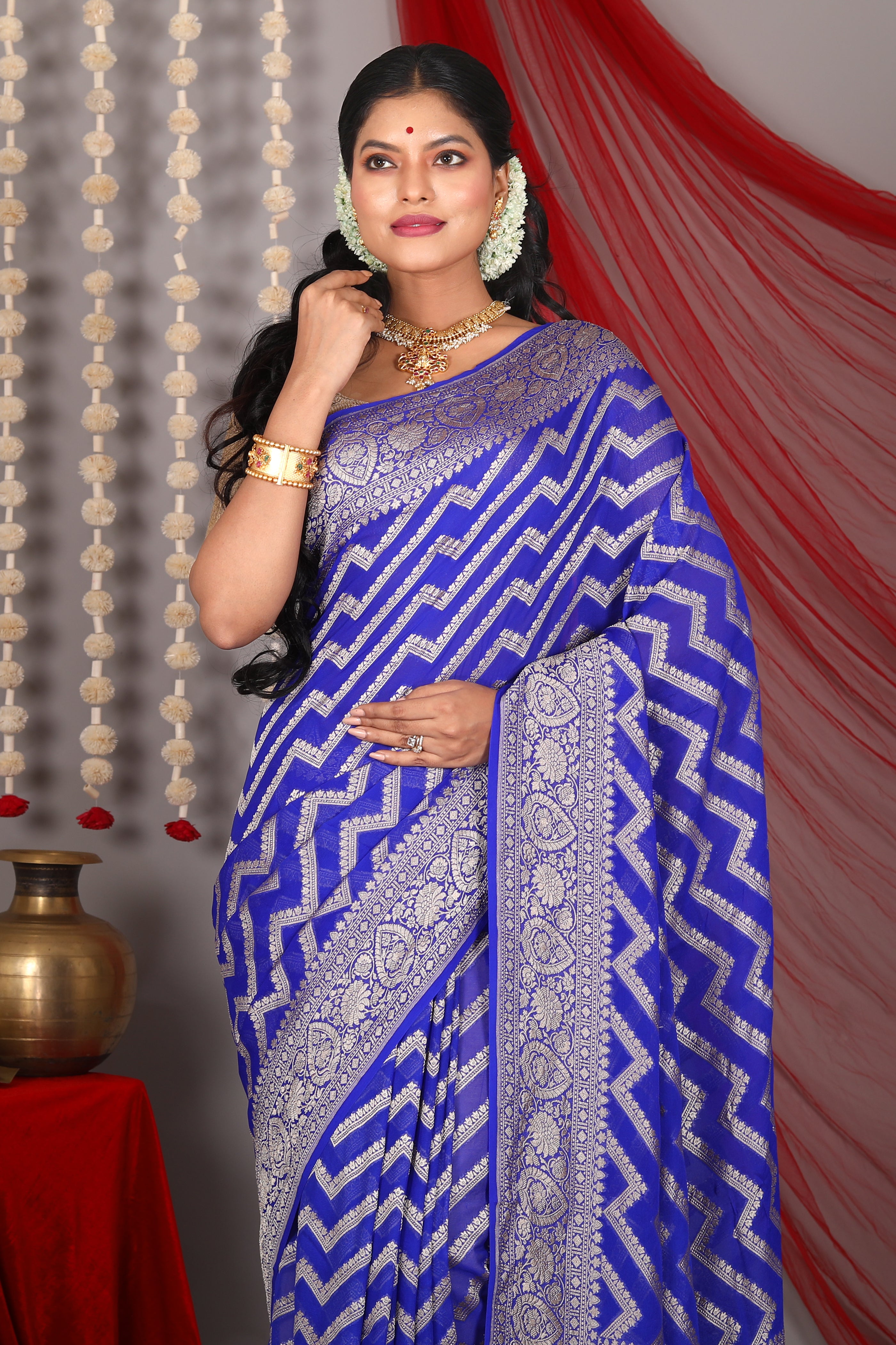 Royal Blue Pure Khaddi Saree - Keya Seth Exclusive