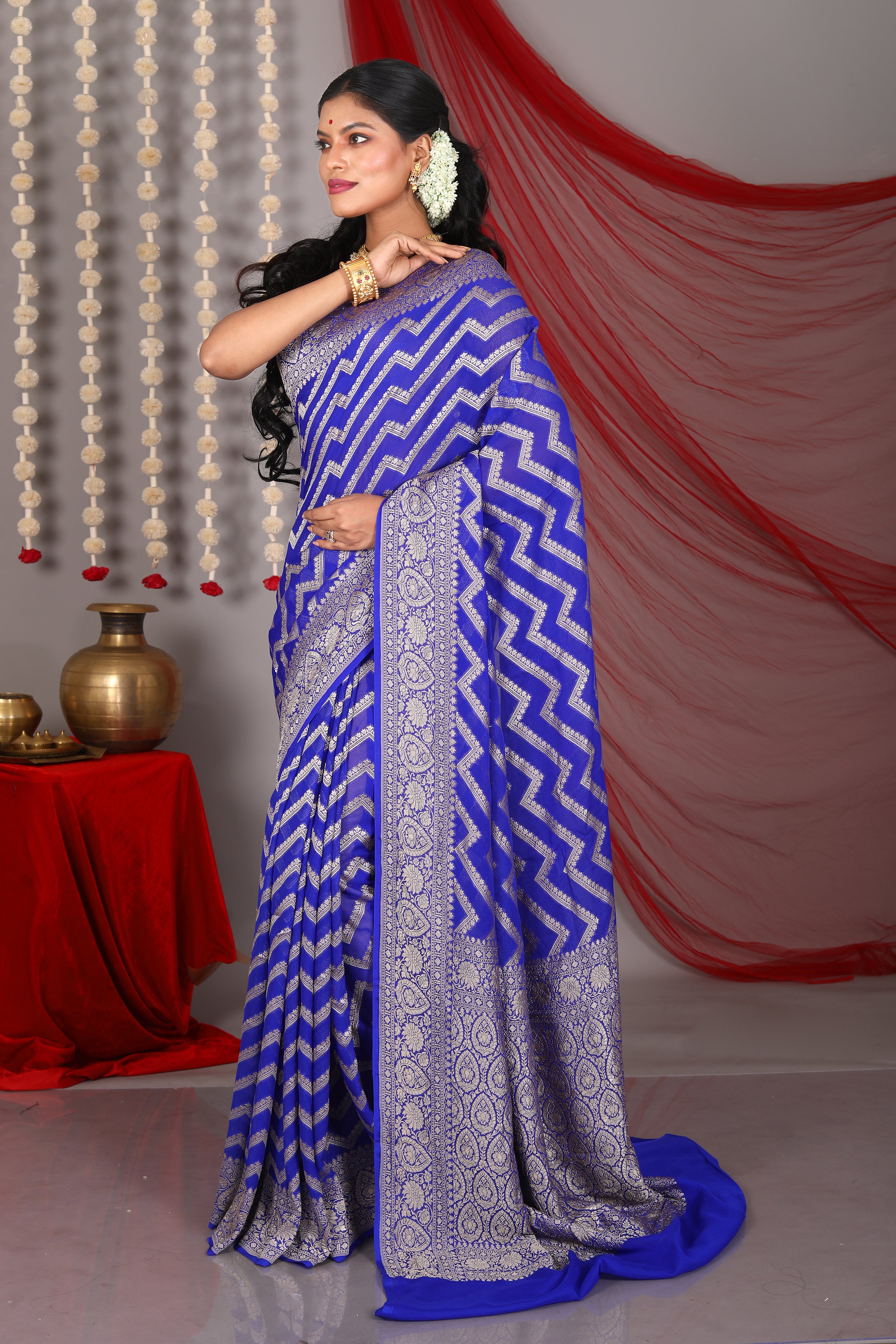 Royal Blue Pure Khaddi Saree - Keya Seth Exclusive