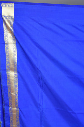 Blue Blended Silk Saree with Golden Borders - Keya Seth Exclusive