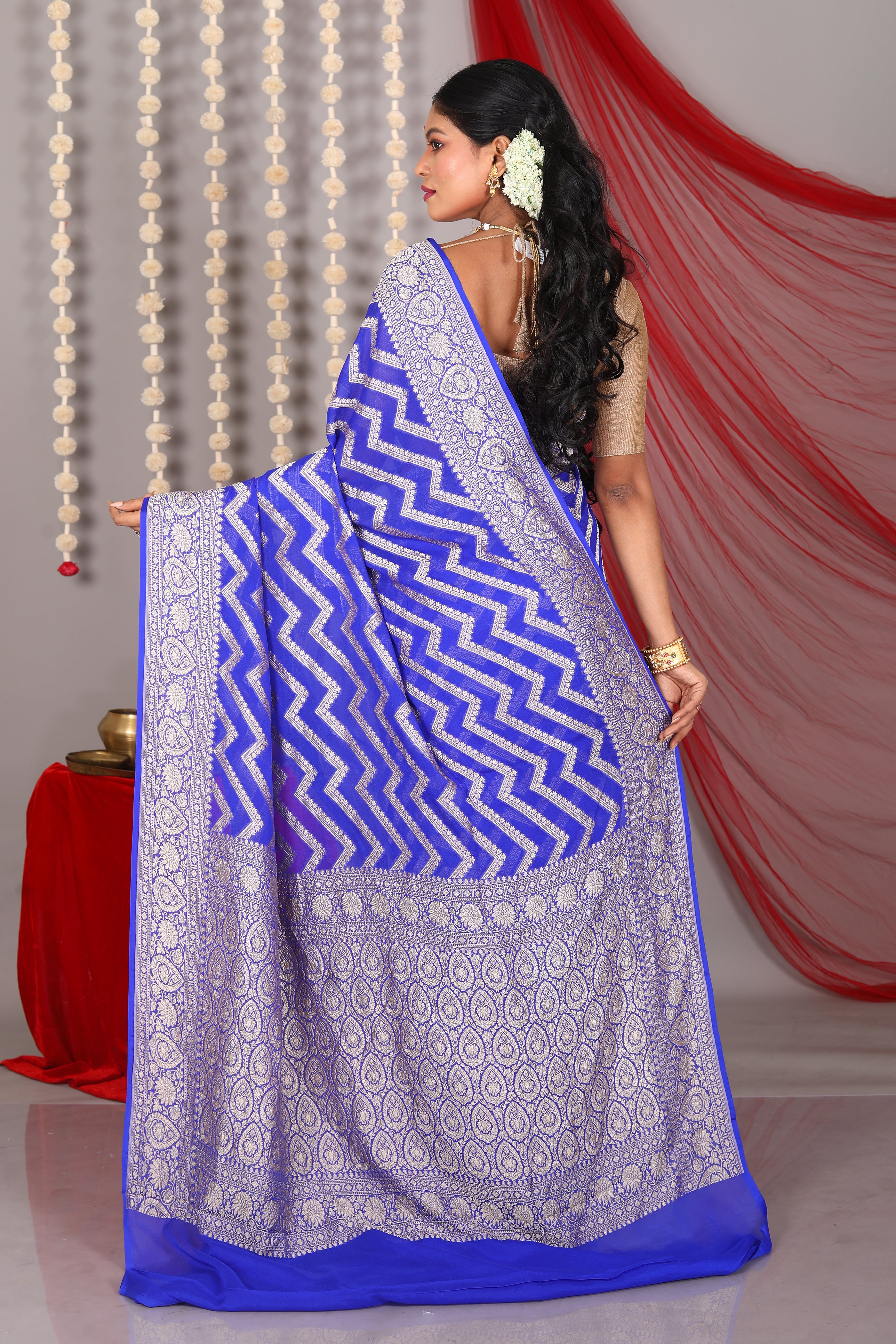 Royal Blue Pure Khaddi Saree - Keya Seth Exclusive