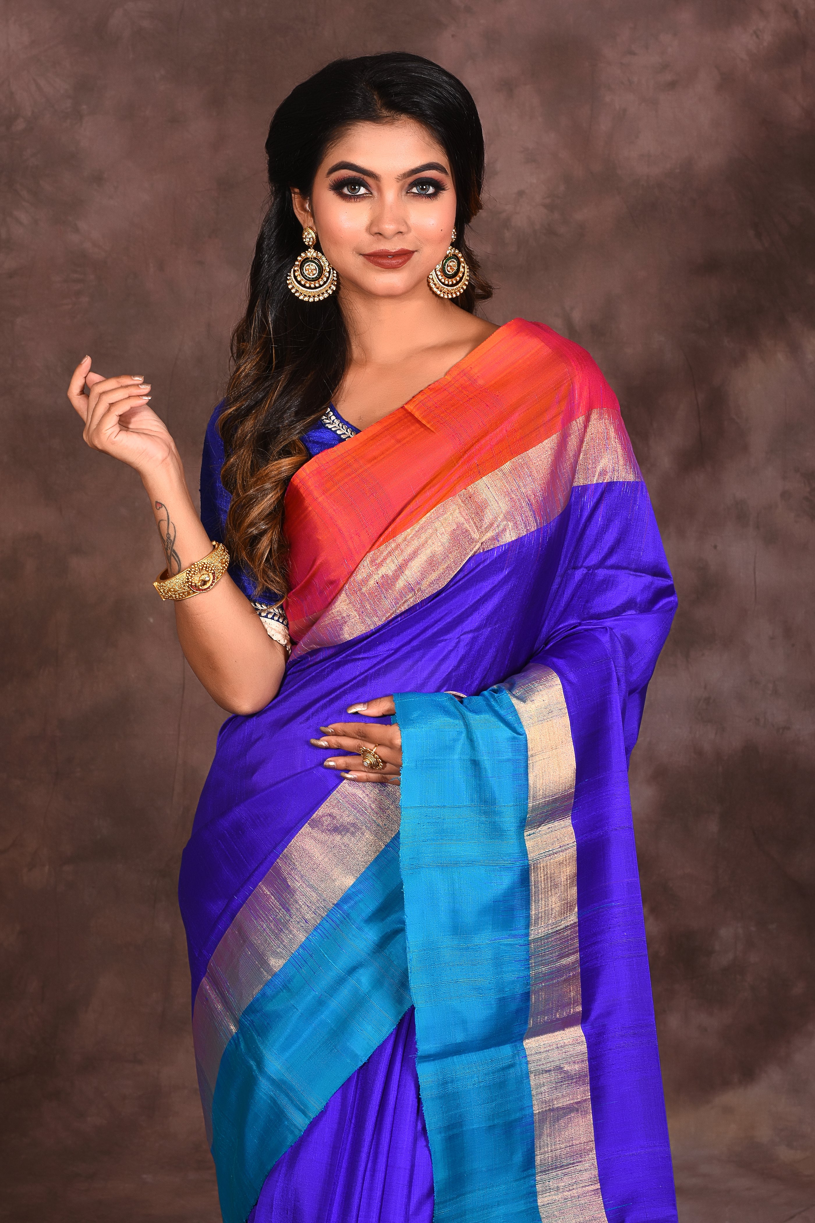 Royal Blue Pure Silk Handloom Saree - Keya Seth Exclusive