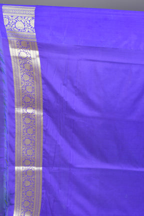 Sky Blue Blended Katan Saree with Purple Borders - Keya Seth Exclusive