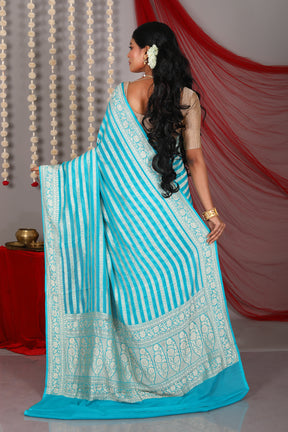 Sky Blue Pure Khaddi Saree - Keya Seth Exclusive