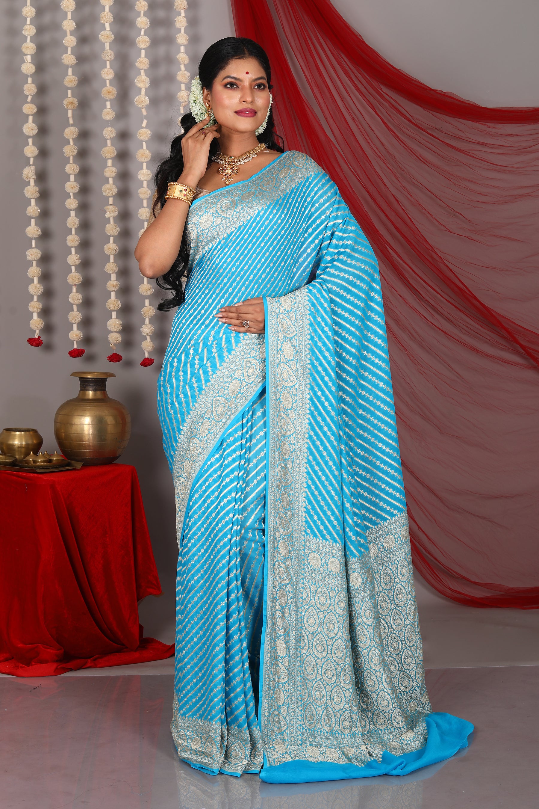 Light Blue Pure Khaddi Saree - Keya Seth Exclusive