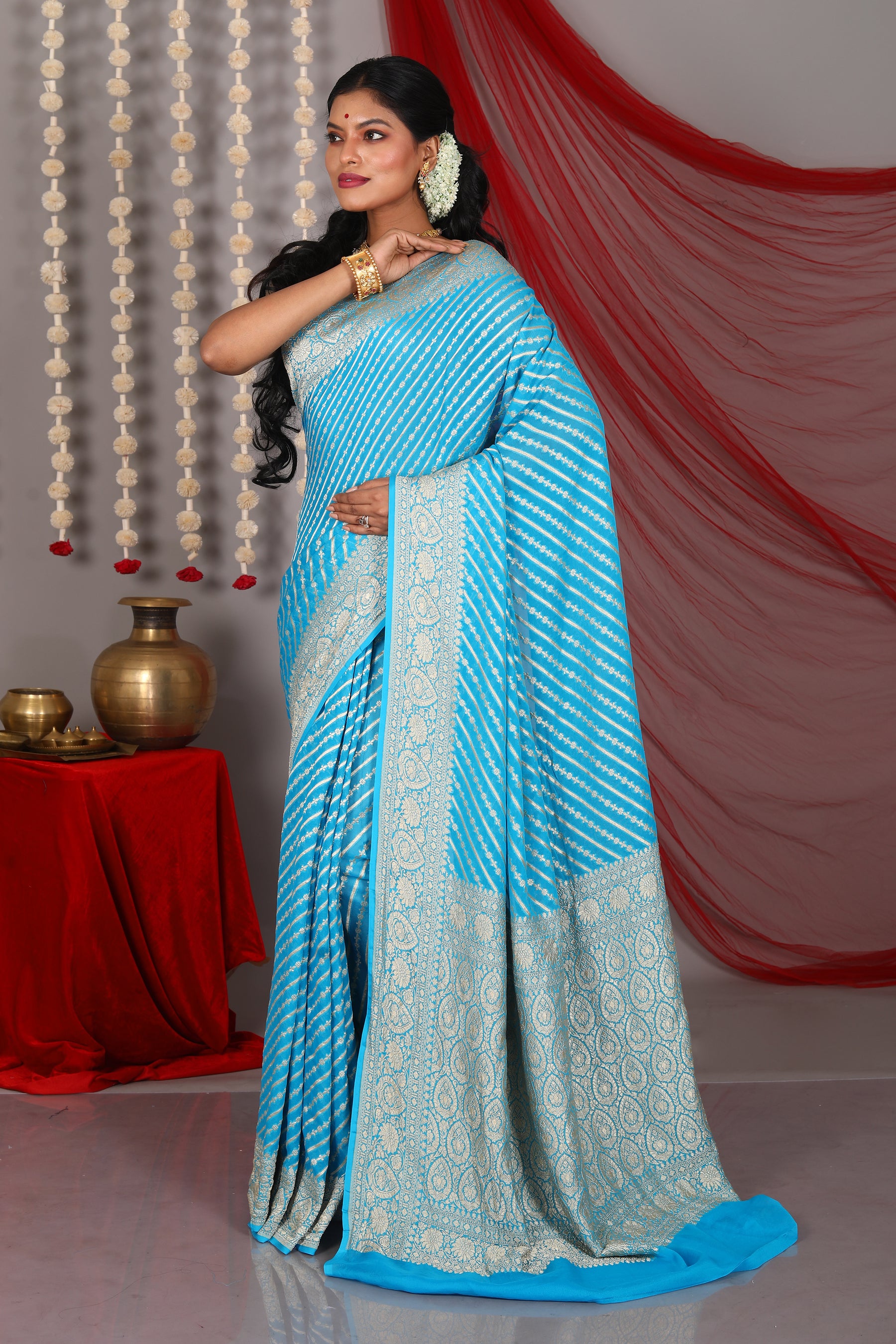Light Blue Pure Khaddi Saree - Keya Seth Exclusive