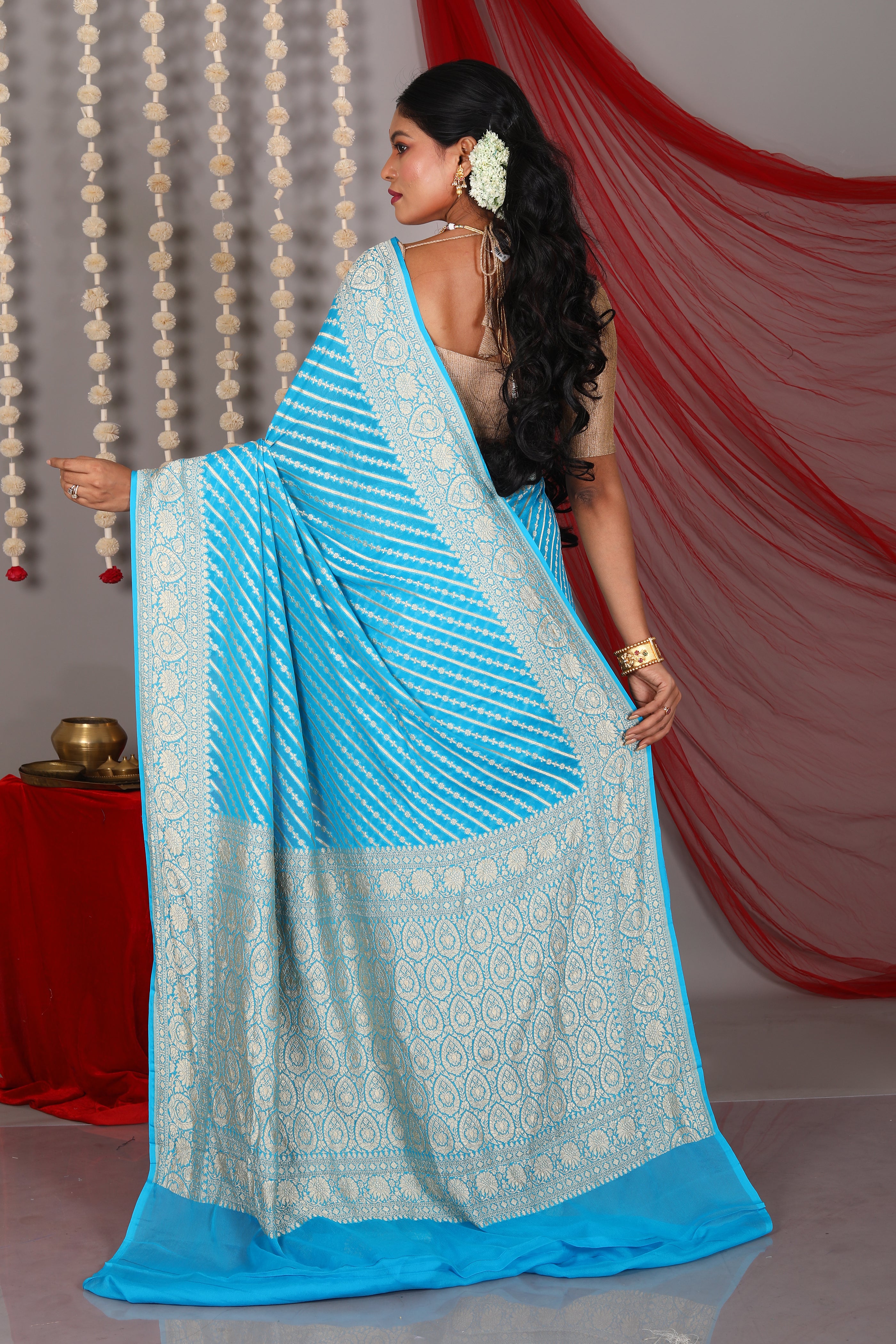 Light Blue Pure Khaddi Saree - Keya Seth Exclusive