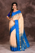 Load image into Gallery viewer, White and Blue Silk Saree - Keya Seth Exclusive
