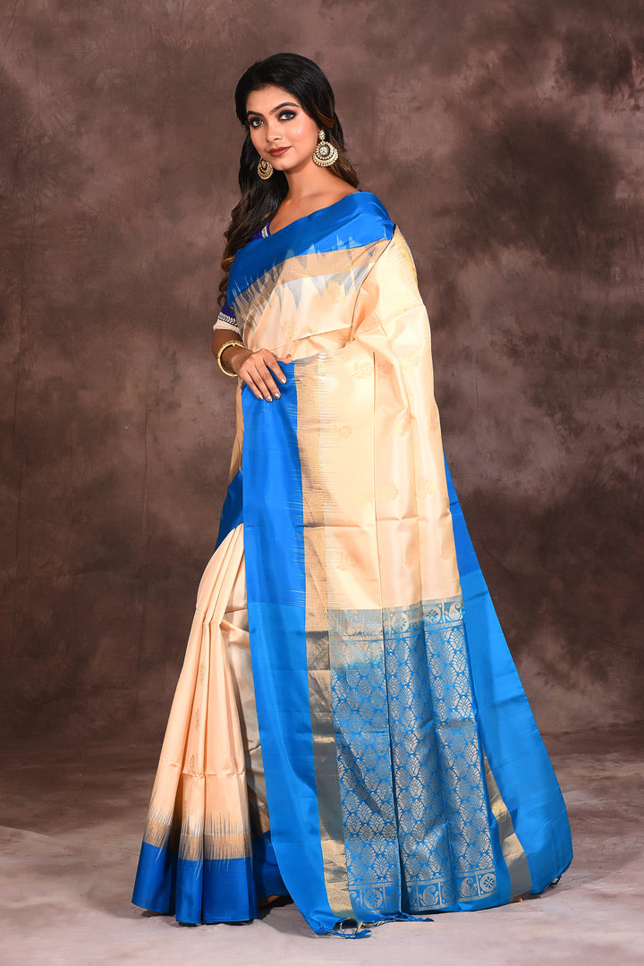 White and Blue Silk Saree - Keya Seth Exclusive