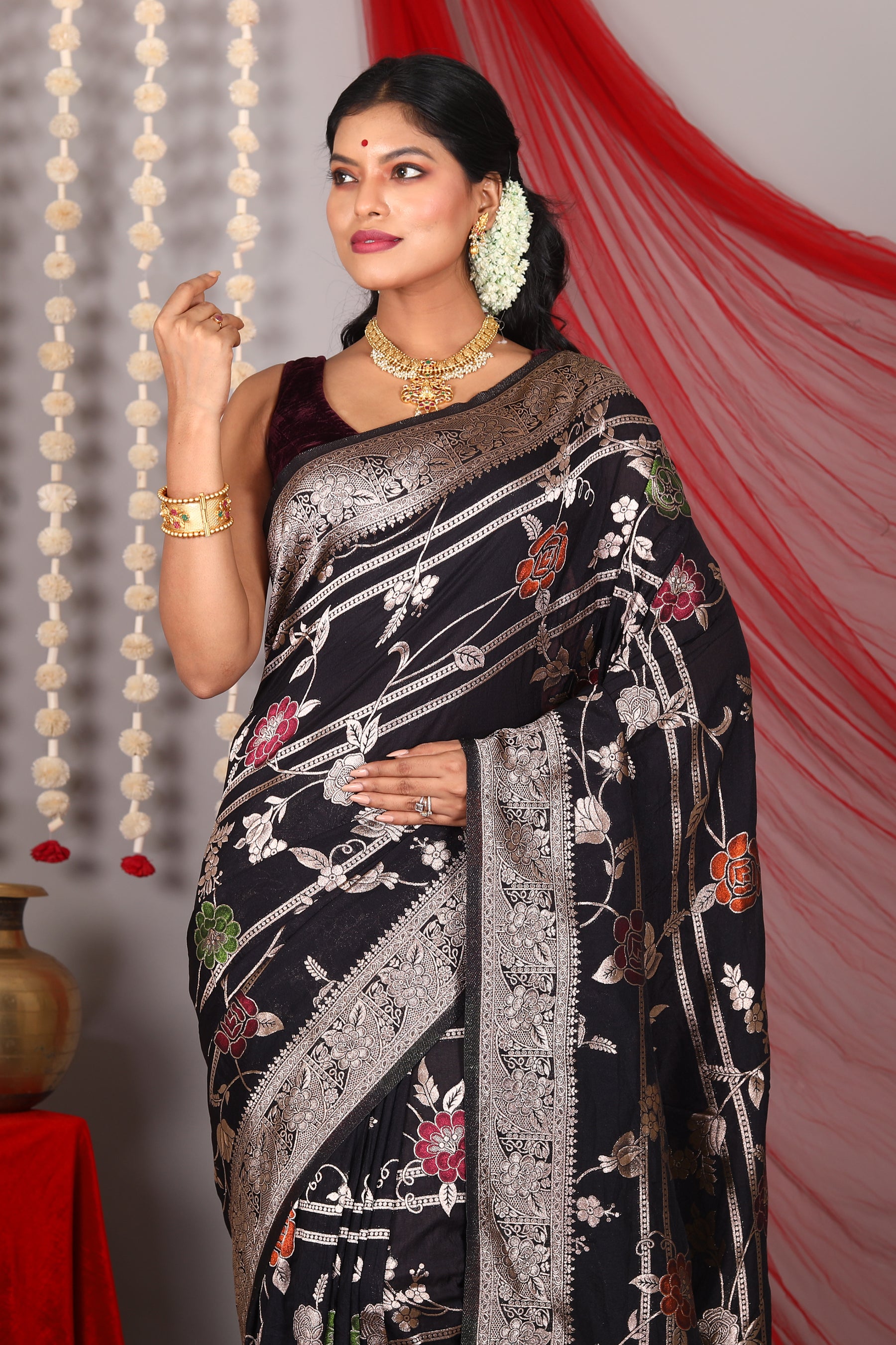 Black Blended Khaddi Saree - Keya Seth Exclusive