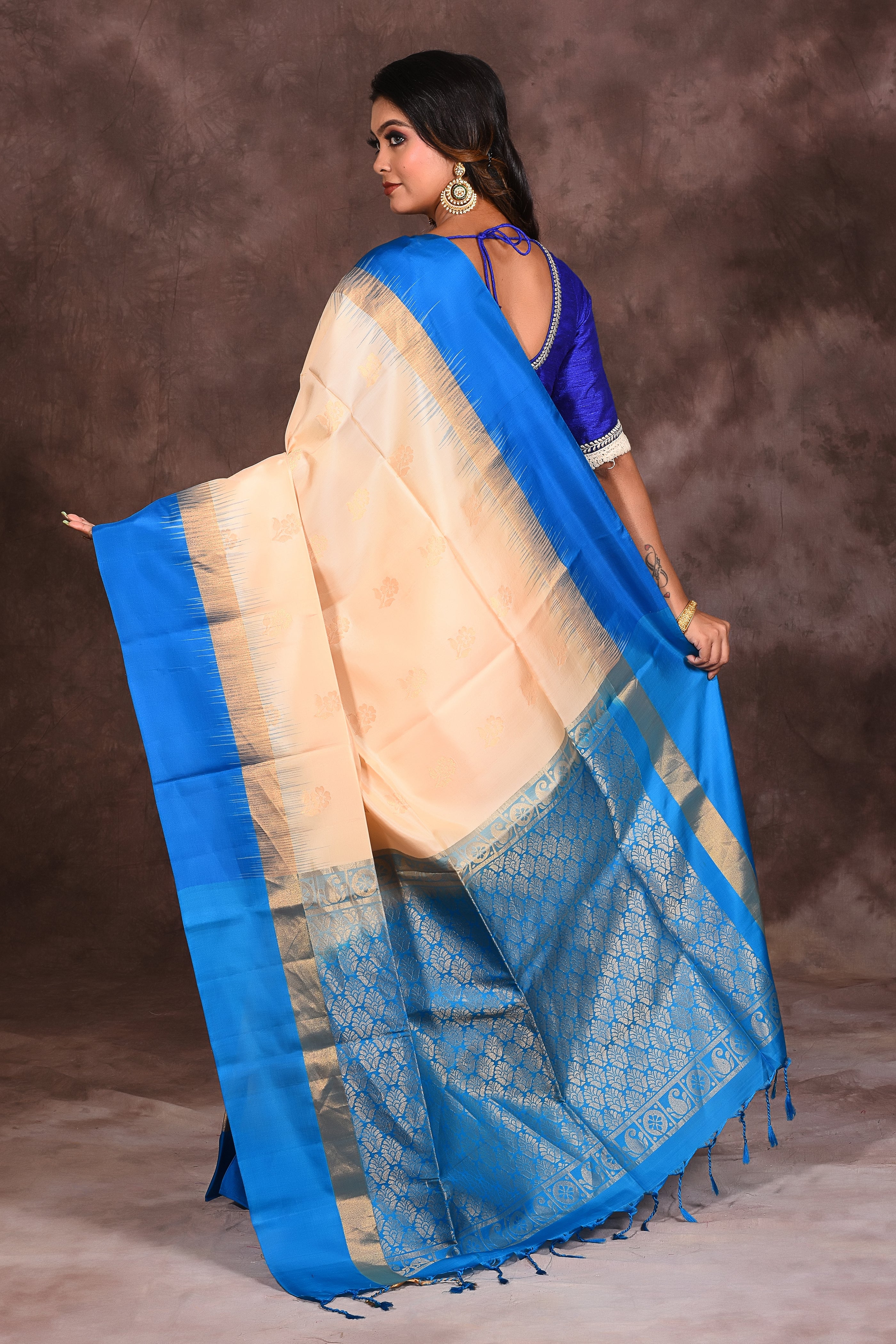 White and Blue Silk Saree - Keya Seth Exclusive