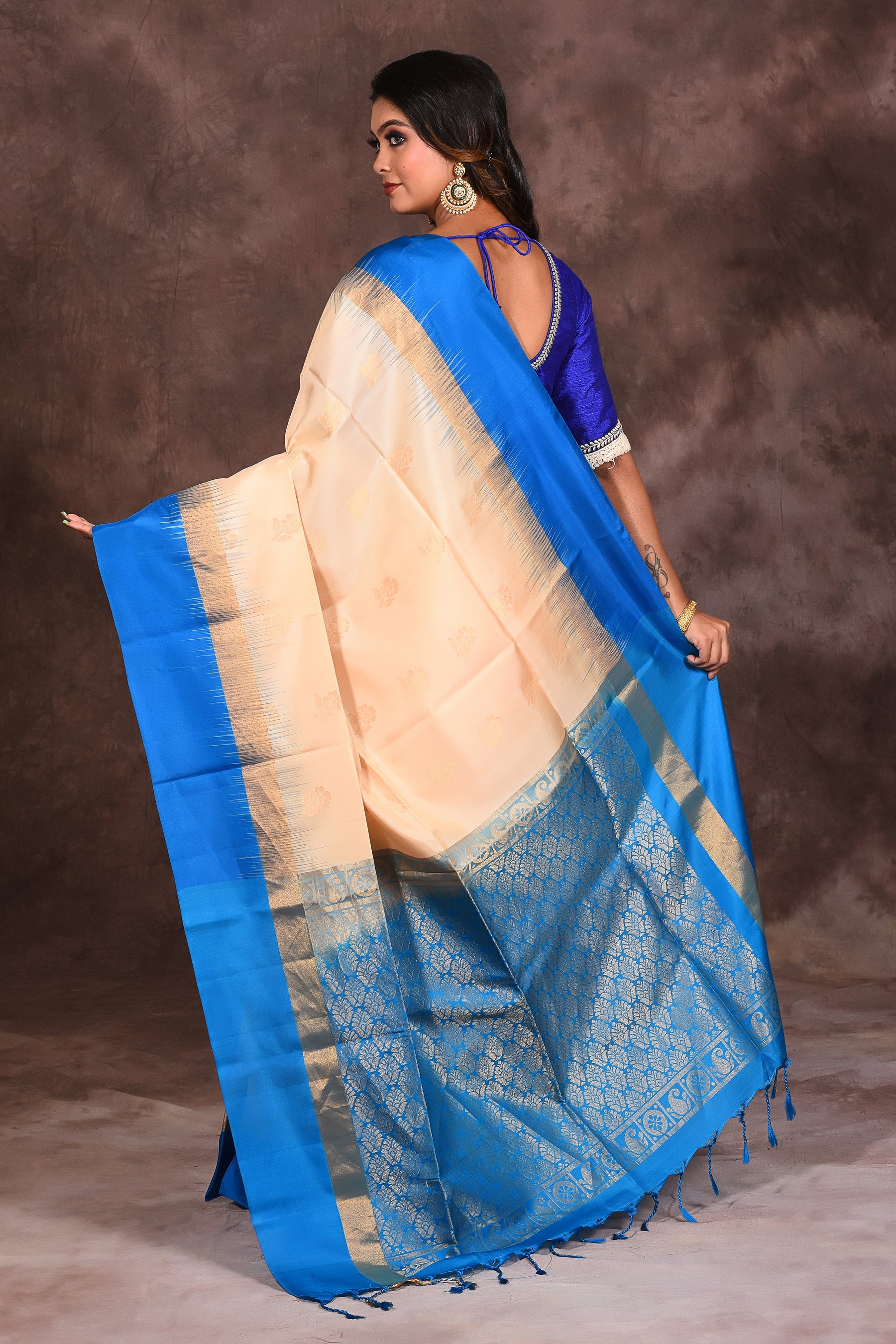 White and Blue Silk Saree - Keya Seth Exclusive