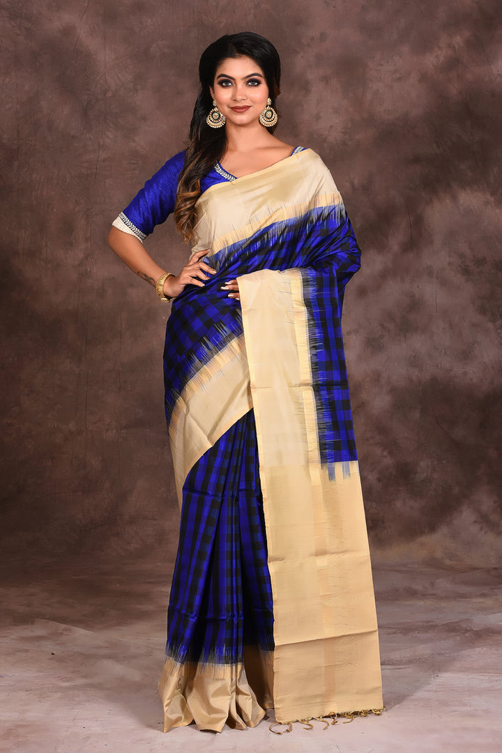 Blue Checkered Silk Saree - Keya Seth Exclusive