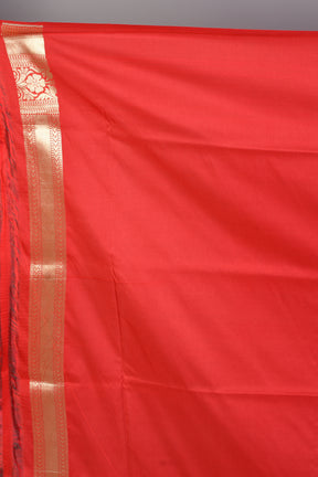 Red Blended Katan Saree with Golden Borders - Keya Seth Exclusive