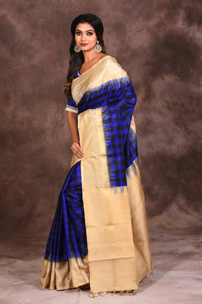 Blue Checkered Silk Saree - Keya Seth Exclusive