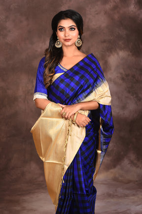 Blue Checkered Silk Saree - Keya Seth Exclusive