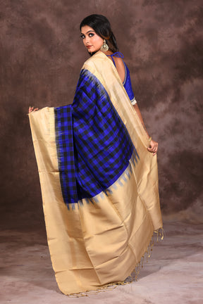 Blue Checkered Silk Saree - Keya Seth Exclusive