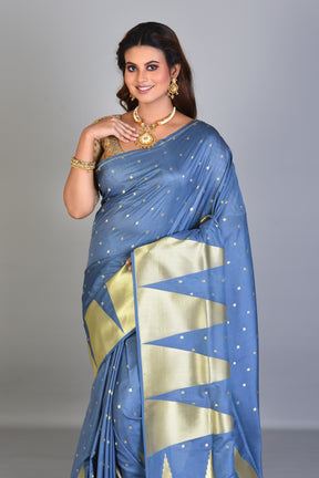 Grey Blended Silk Saree with Temple Border - Keya Seth Exclusive