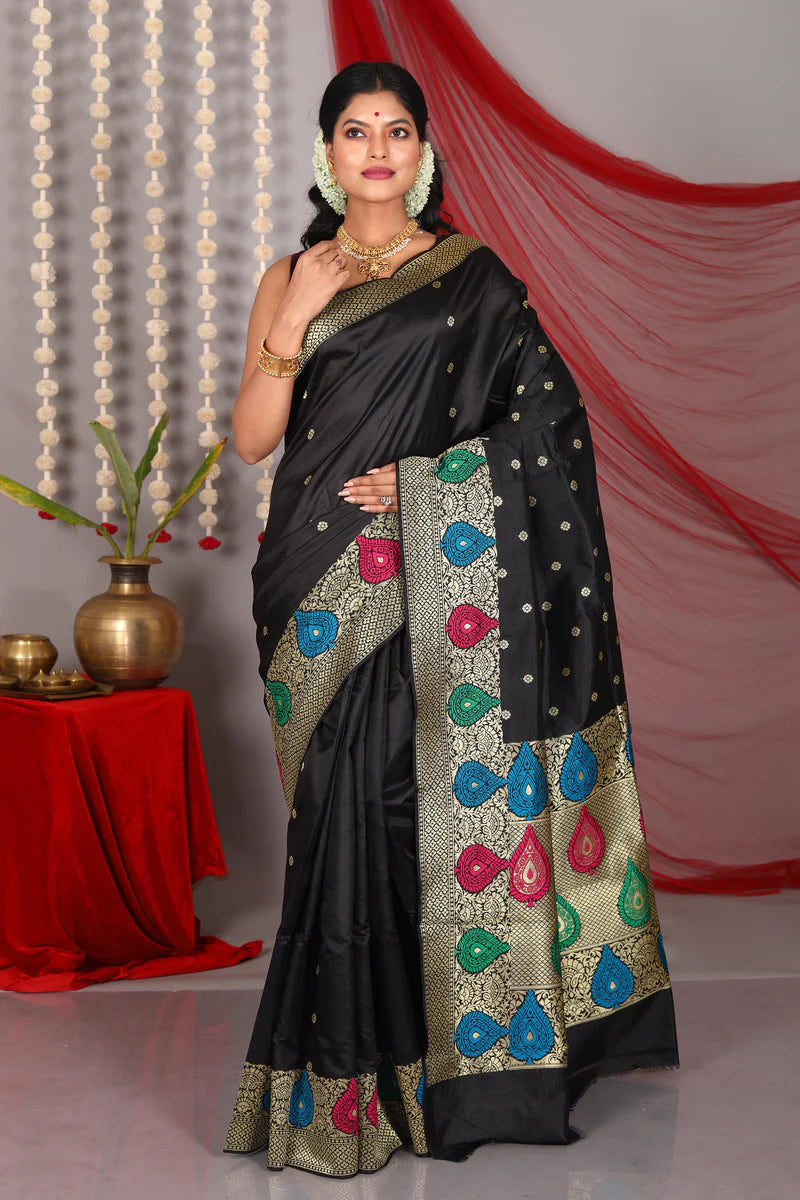 Black Pure Katan Saree - Keya Seth Exclusive