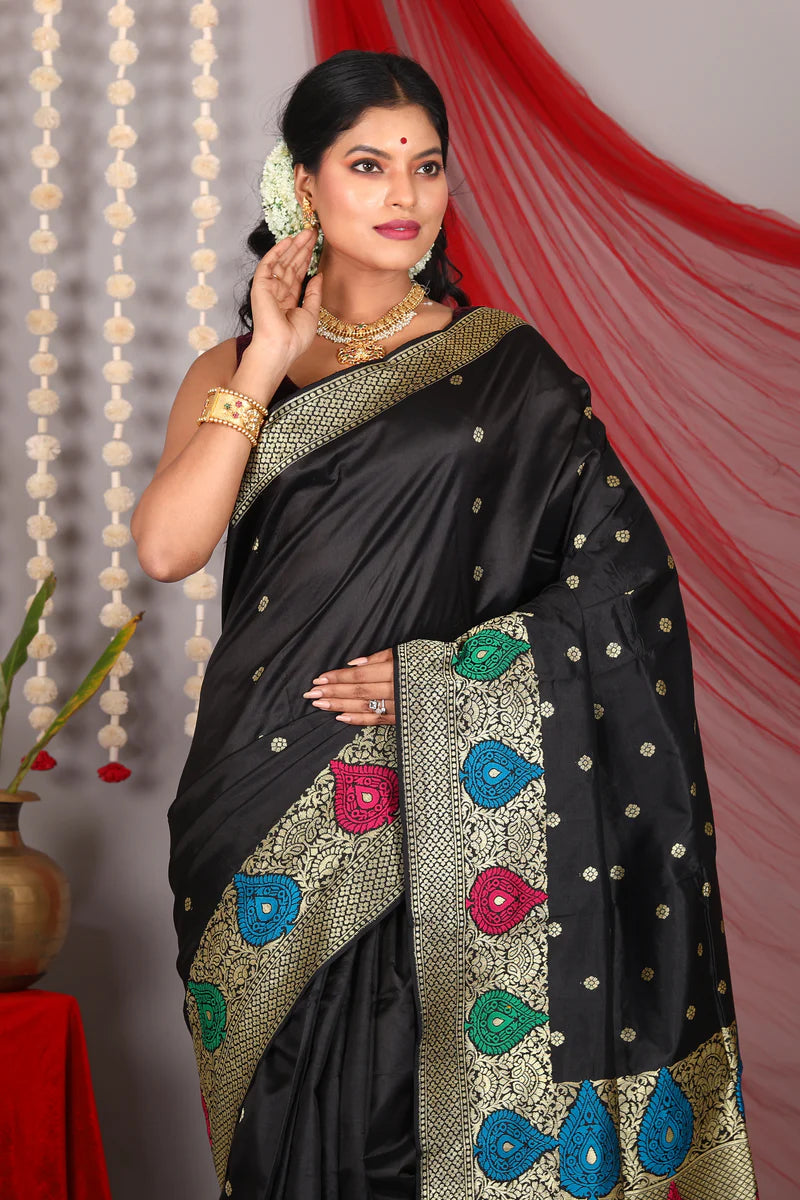 Black Pure Katan Saree - Keya Seth Exclusive