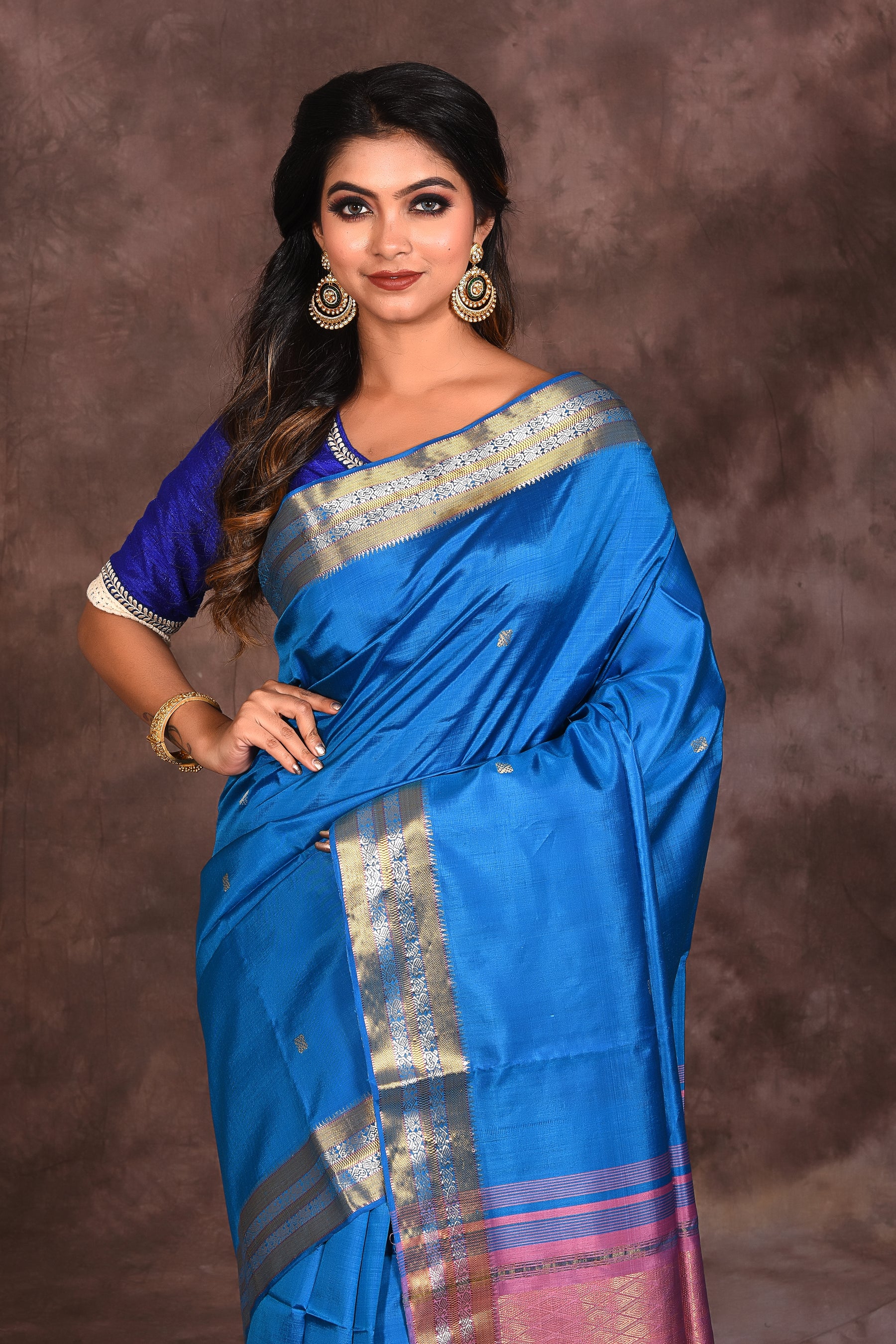 Blue Pure Silk Saree - Keya Seth Exclusive