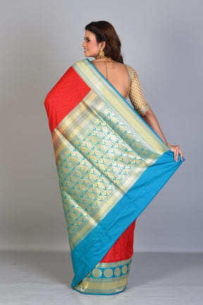 Red & Blue Patli Pallu Blended Silk Saree - Keya Seth Exclusive