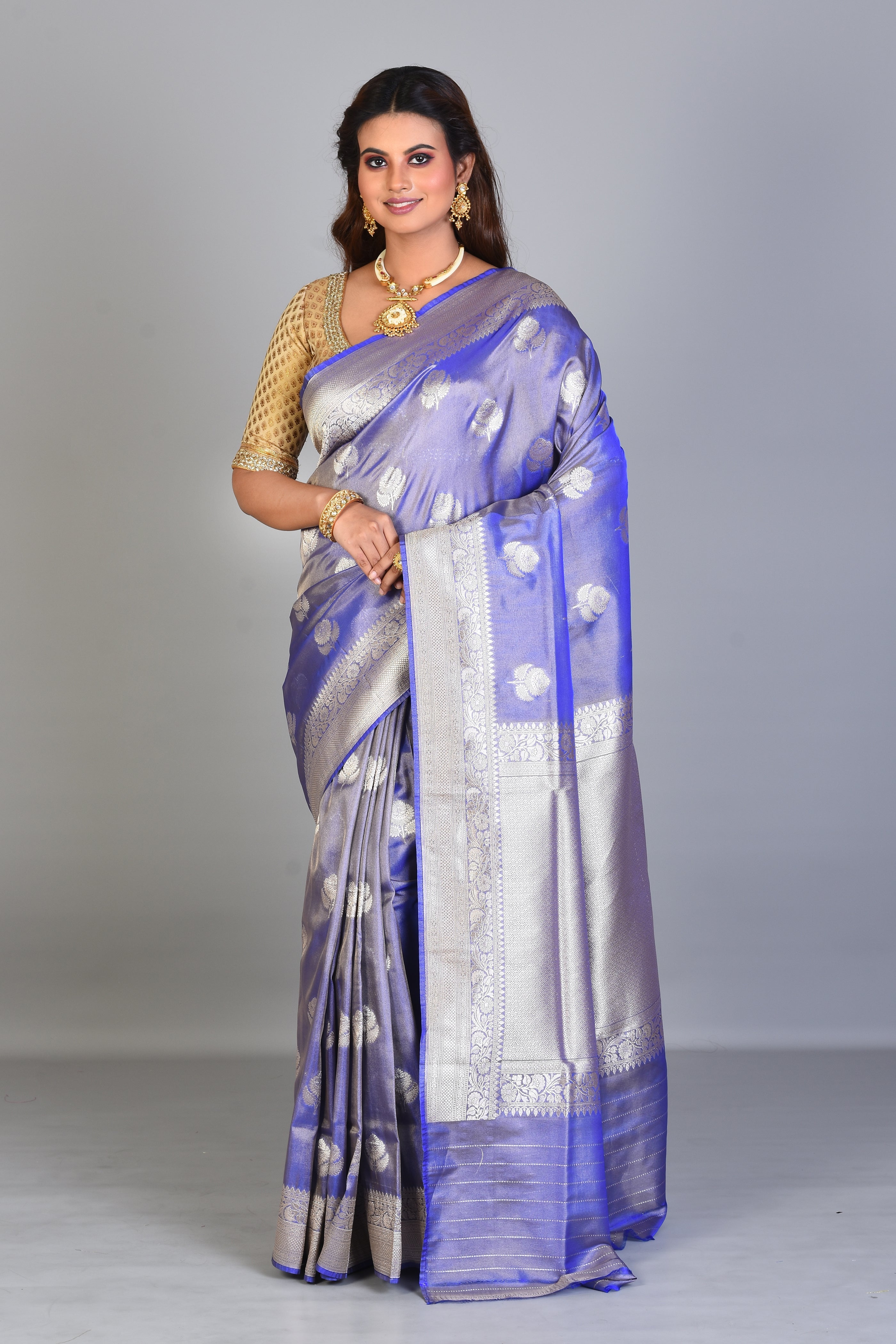 Mauve Crushed Tissue Saree with Zari Works - Keya Seth Exclusive