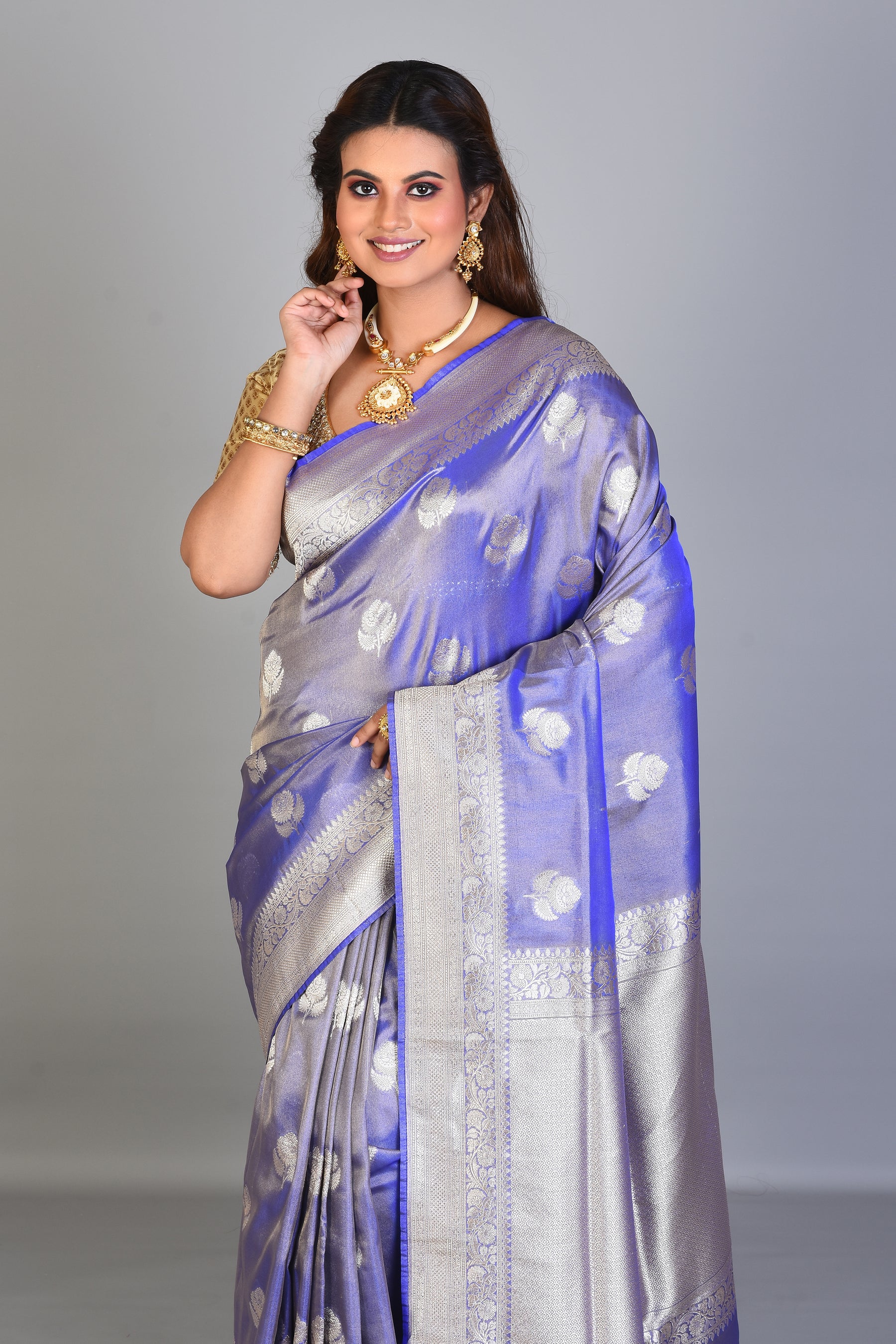 Mauve Crushed Tissue Saree with Zari Works - Keya Seth Exclusive