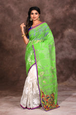 Load image into Gallery viewer, Green White Half &amp; Half Dhakai Saree - Keya Seth Exclusive
