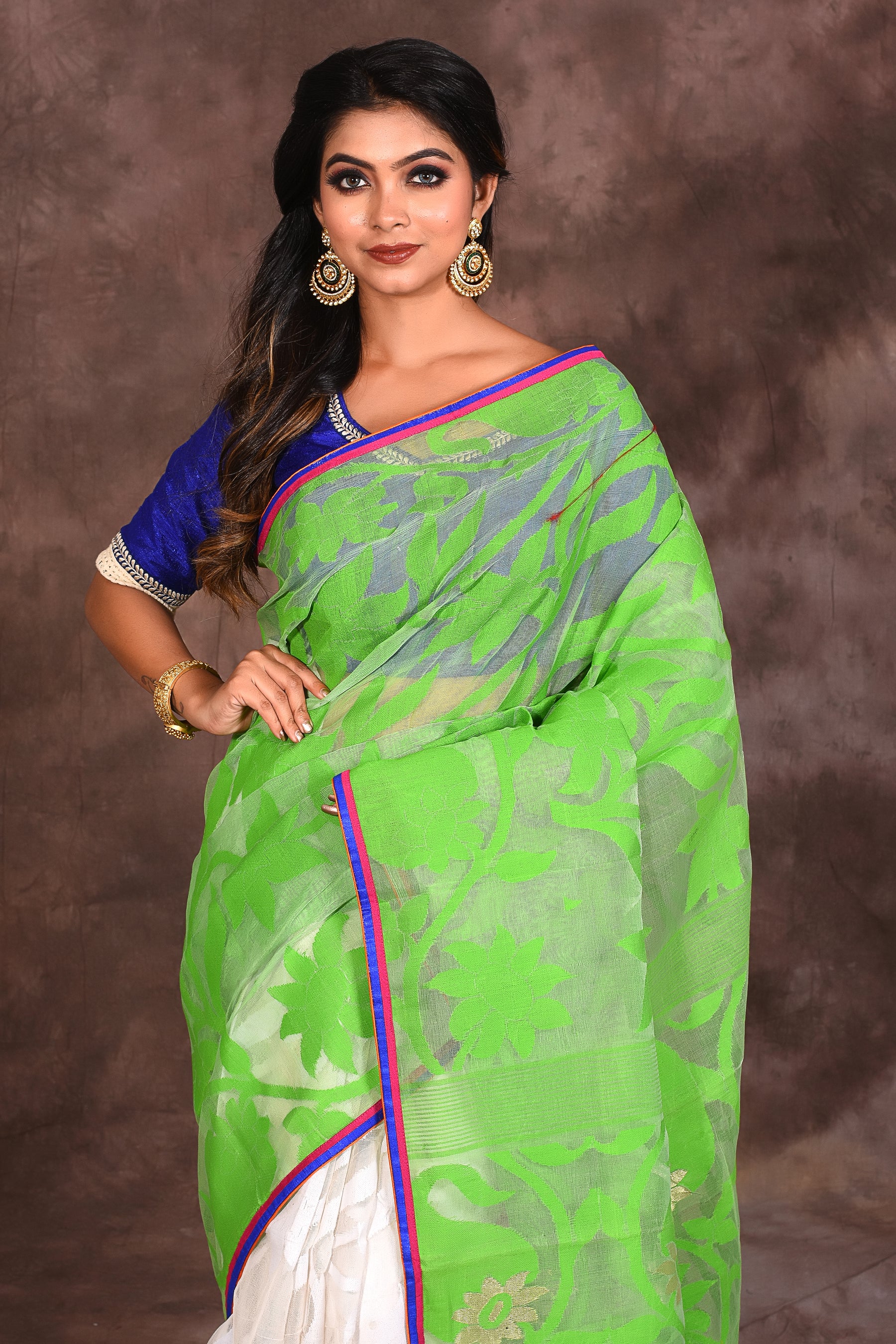 Green White Half & Half Dhakai Saree - Keya Seth Exclusive