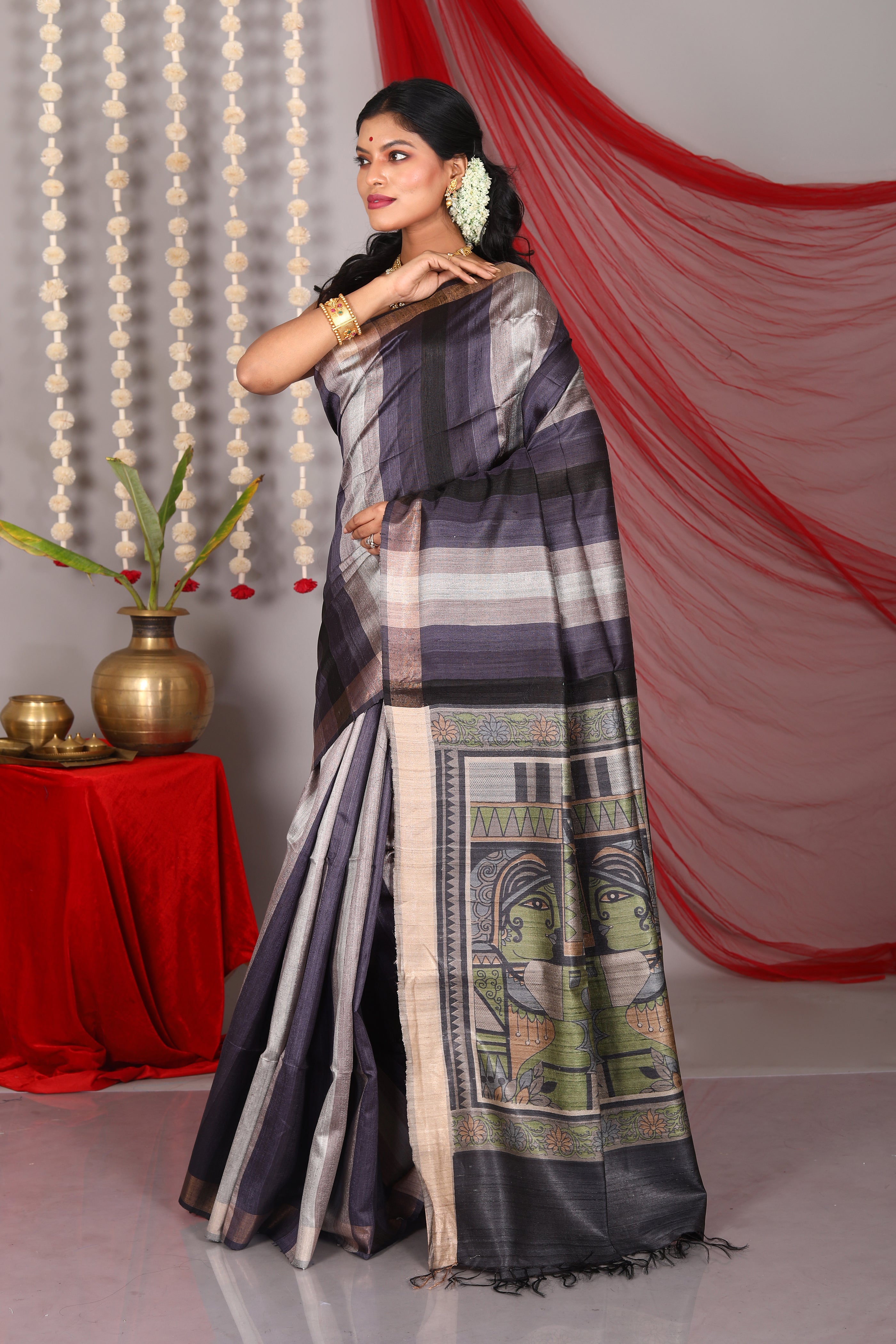 Black Pure Tussar Saree - Keya Seth Exclusive
