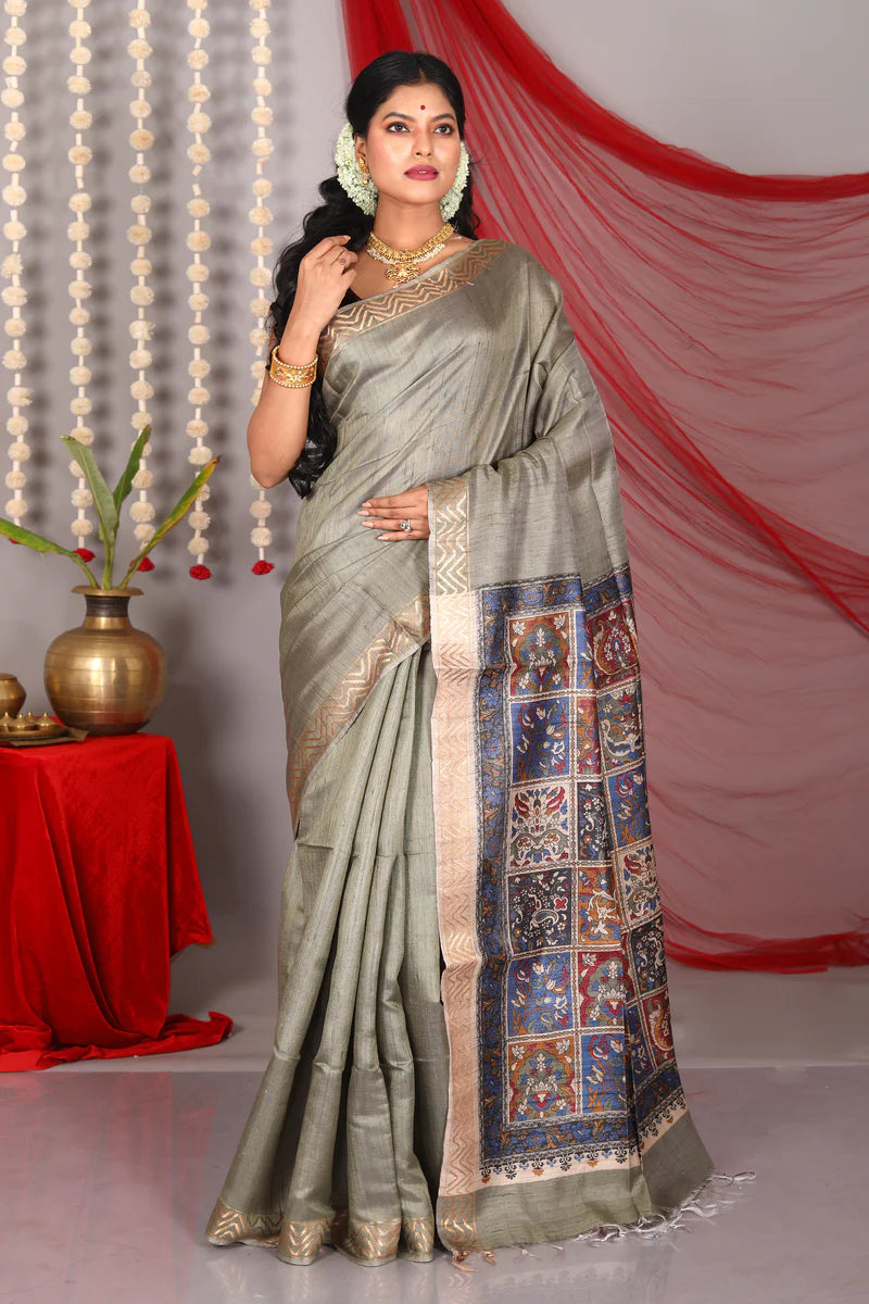 Light Green Pure Tussar Saree - Keya Seth Exclusive