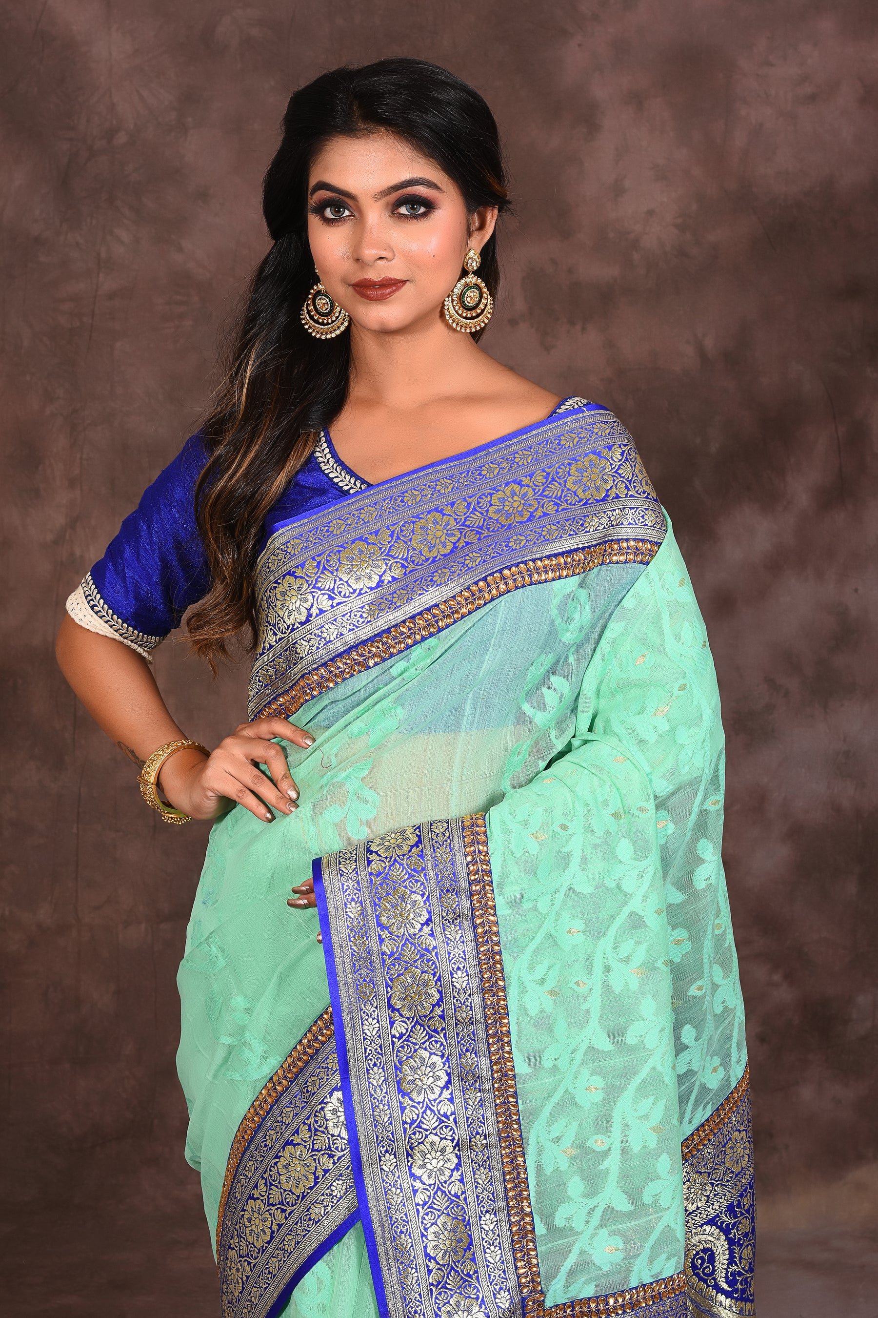 Sea Green Dhakai Saree - Keya Seth Exclusive