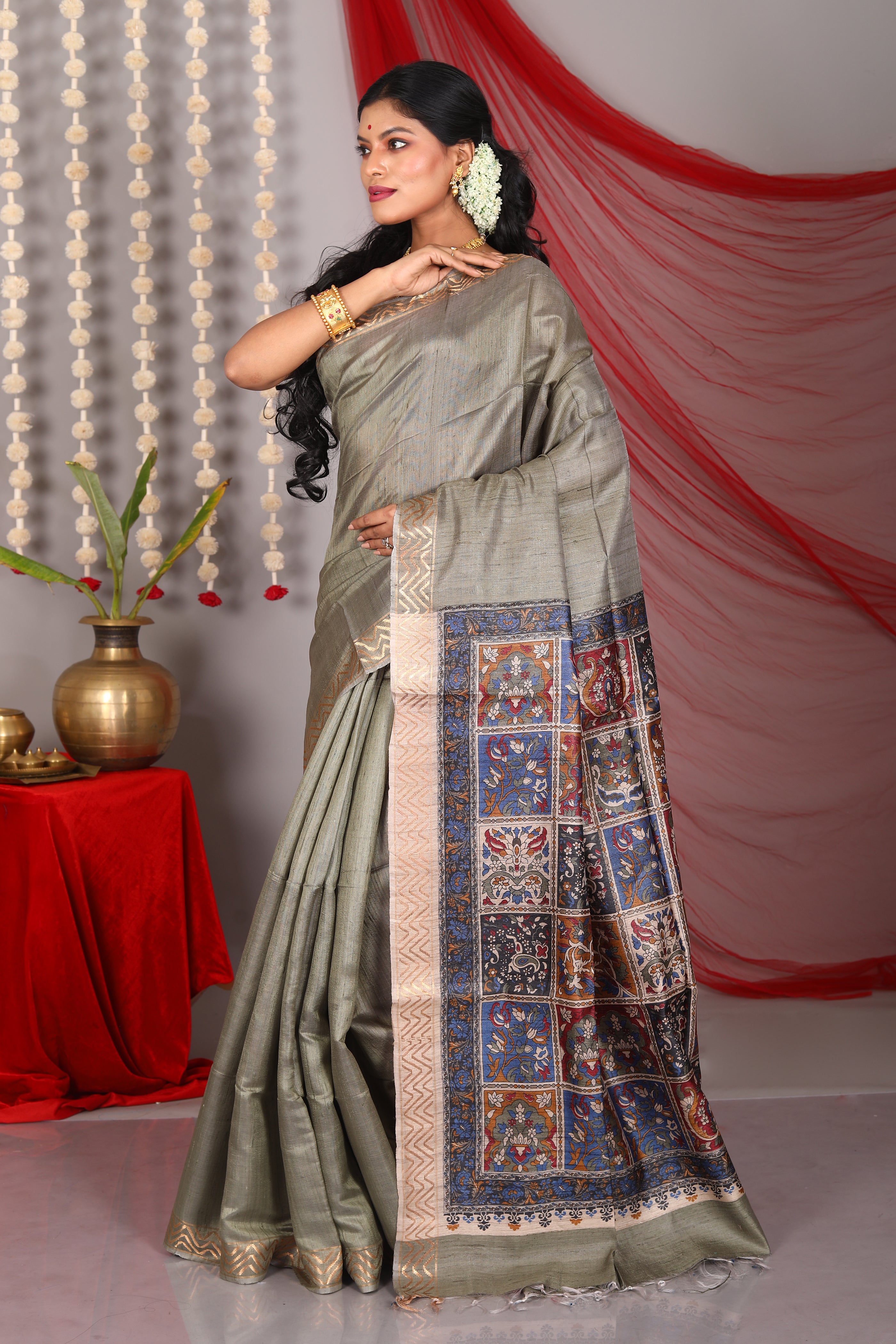 Light Green Pure Tussar Saree - Keya Seth Exclusive