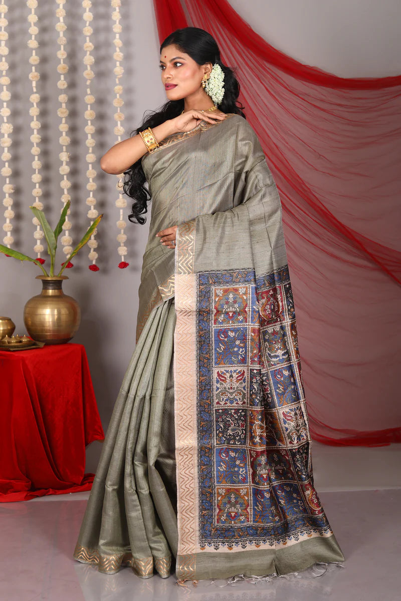 Light Green Pure Tussar Saree - Keya Seth Exclusive