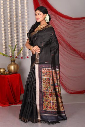 Dark Brown Pure Tussar Saree - Keya Seth Exclusive