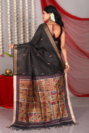Dark Brown Pure Tussar Saree - Keya Seth Exclusive