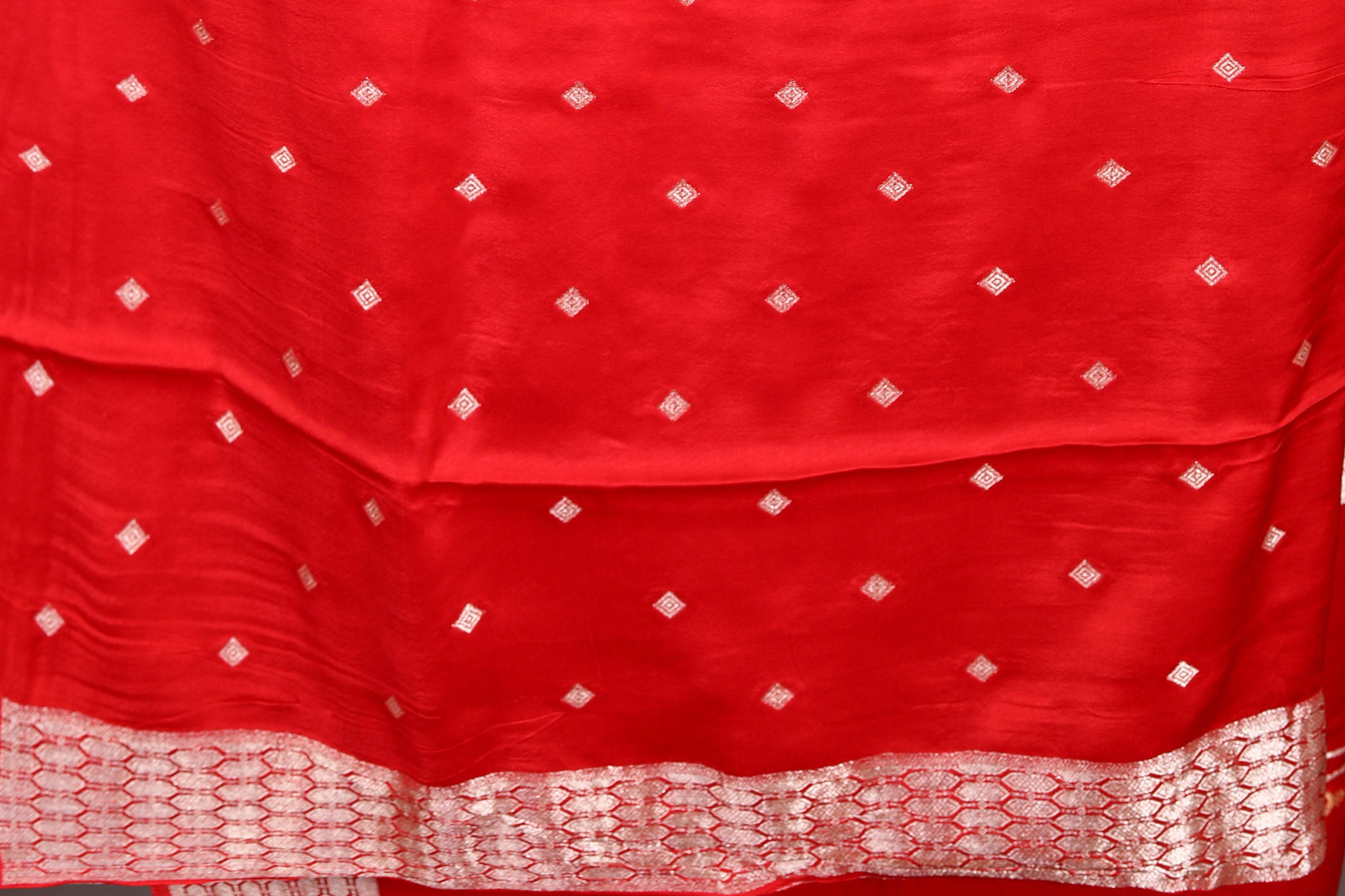 Designer Red Pure Satin Silk Saree - Keya Seth Exclusive