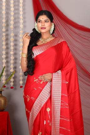 Designer Red Pure Satin Silk Saree - Keya Seth Exclusive