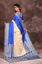 Load image into Gallery viewer, Offwhite Blue Katan Saree - Keya Seth Exclusive
