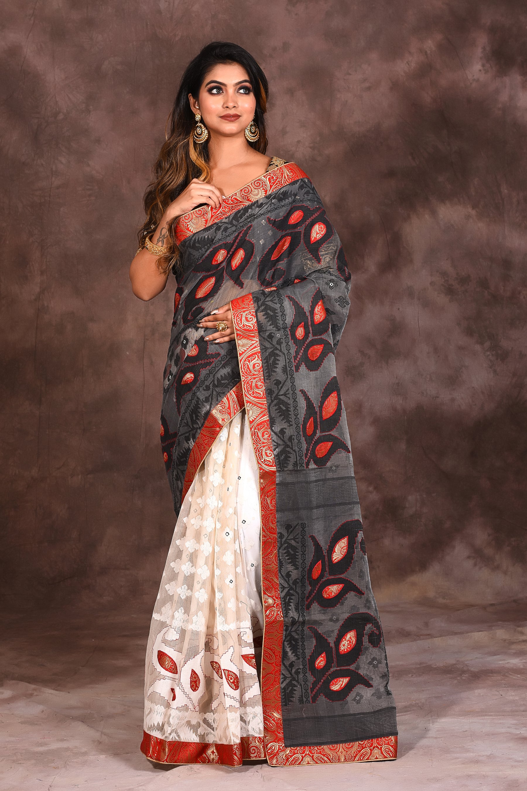 Grey White Handloom Saree - Keya Seth Exclusive