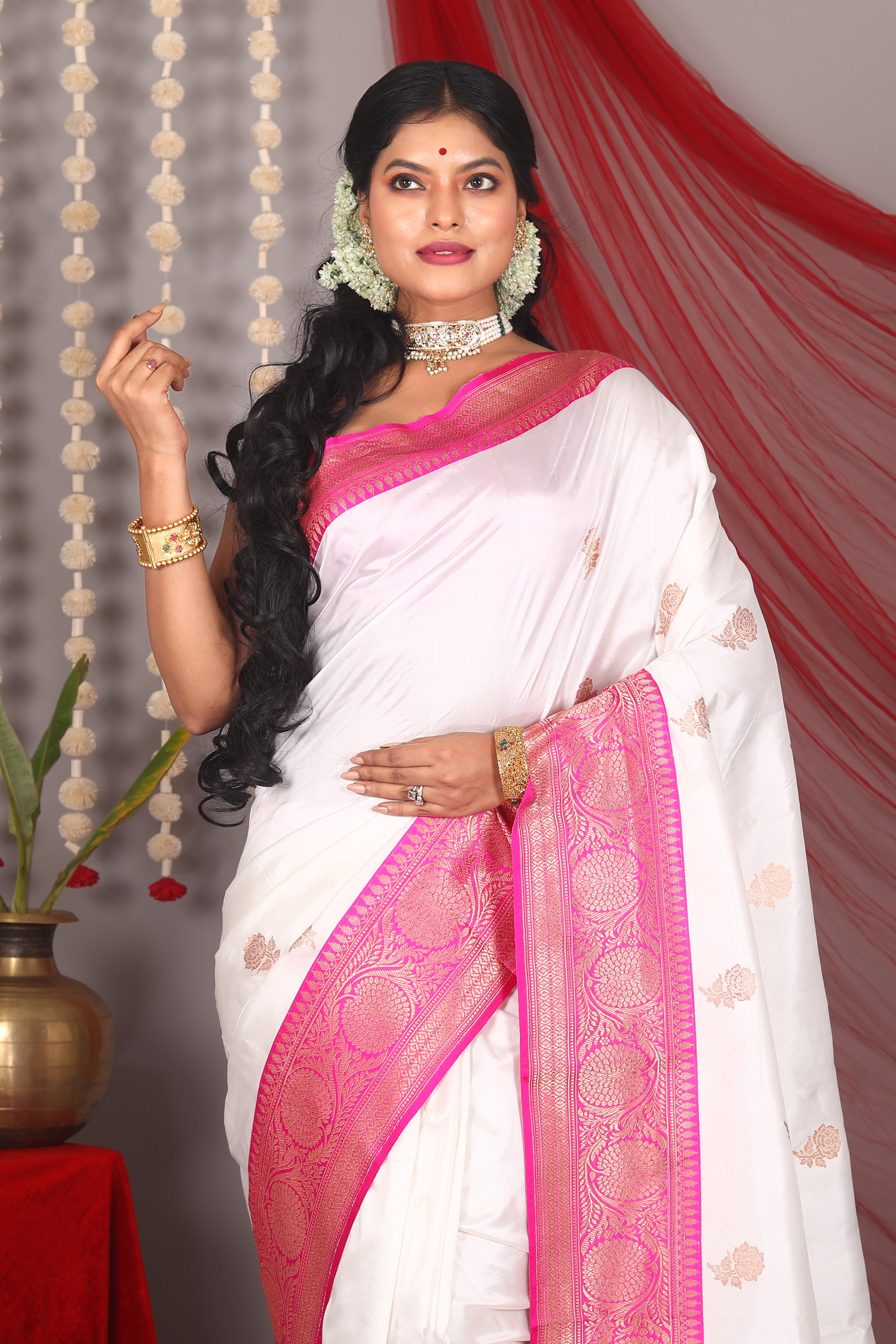 White Pure Katan Silk Saree - Keya Seth Exclusive