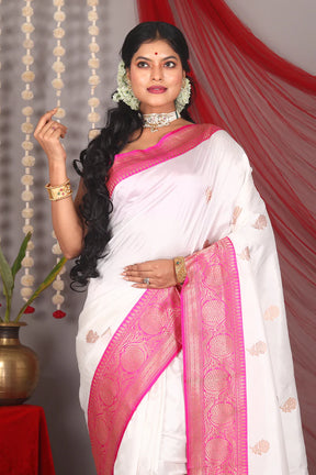 White Pure Katan Silk Saree - Keya Seth Exclusive
