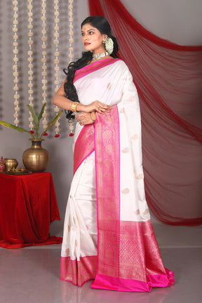 White Pure Katan Silk Saree - Keya Seth Exclusive